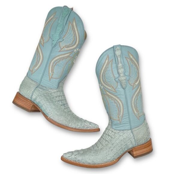 NWT El General Caiman Cowboy Boots Light Blue Leather US Size 9 MX 26 Rodeo Boho - Picture 8 of 16